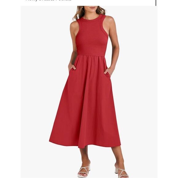 ANRABESS Dresses & Skirts - NEW Midi Knit High Neck Tank Top Racerback Pockets Dress XL